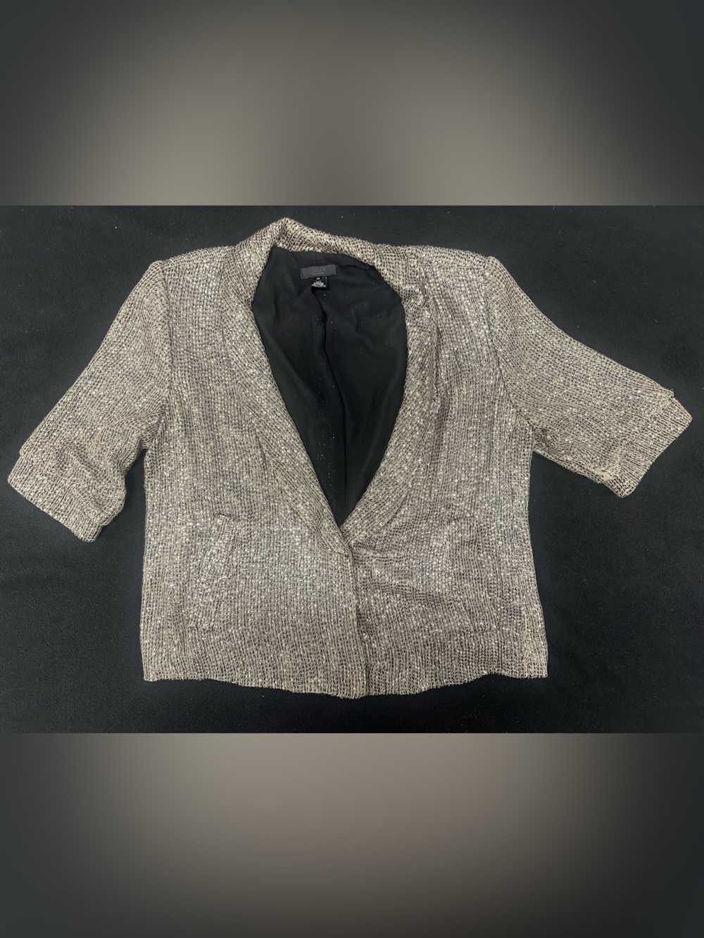 Womens Metallic Knit Open-Front Cropped Jacket - Silver